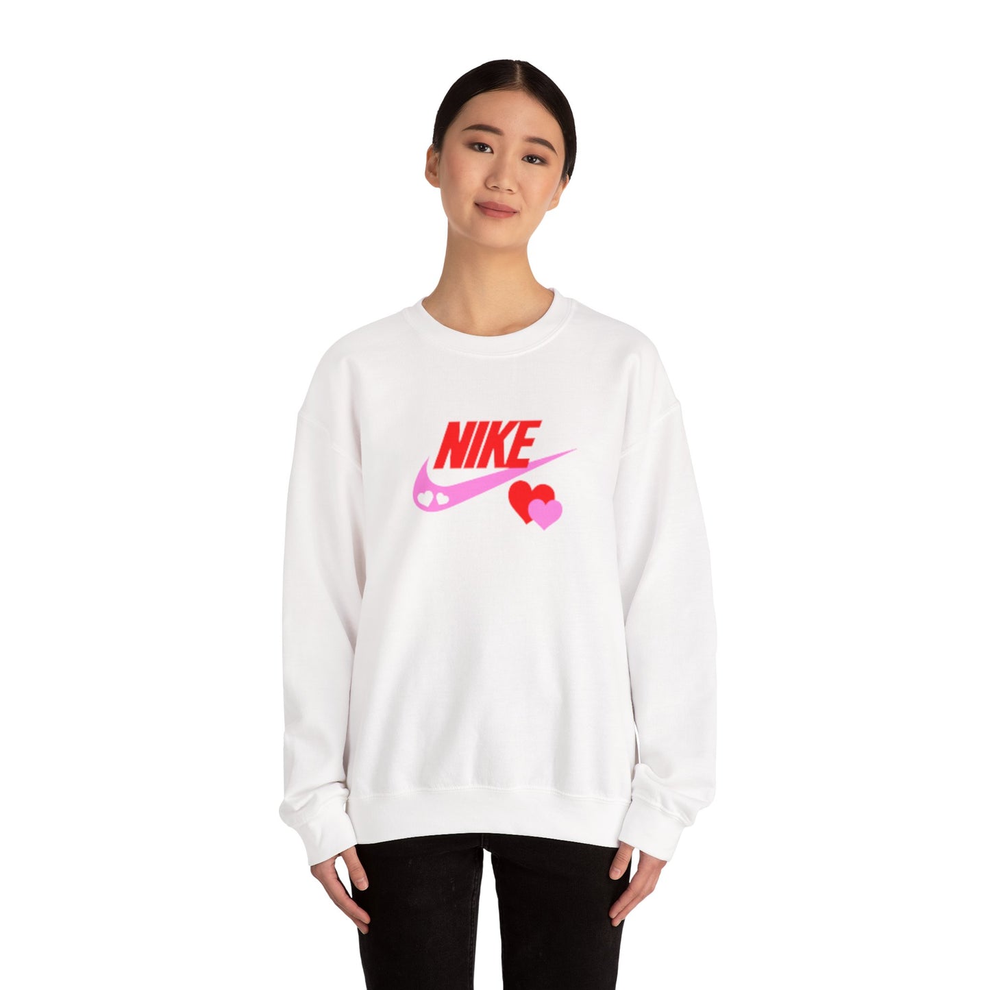 Heart Swoosh Crewneck Sweatshirt — Pink & Red Love Logo